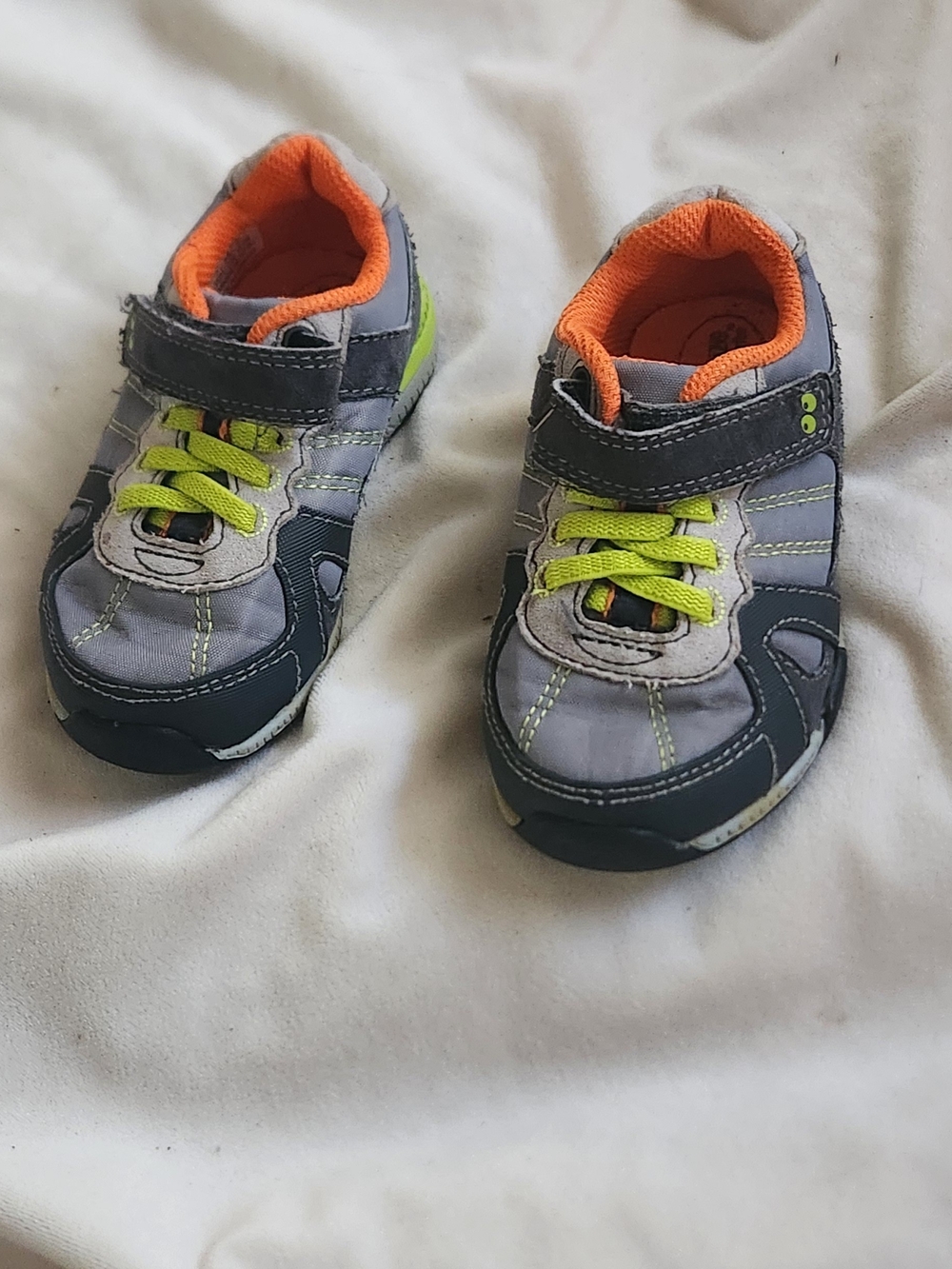 Kids Grey and Orange Athletic Shoes with Lime Accents